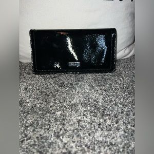 Ralph Lauren Lowell Slim Black Patent Leather Wallet Clutch
